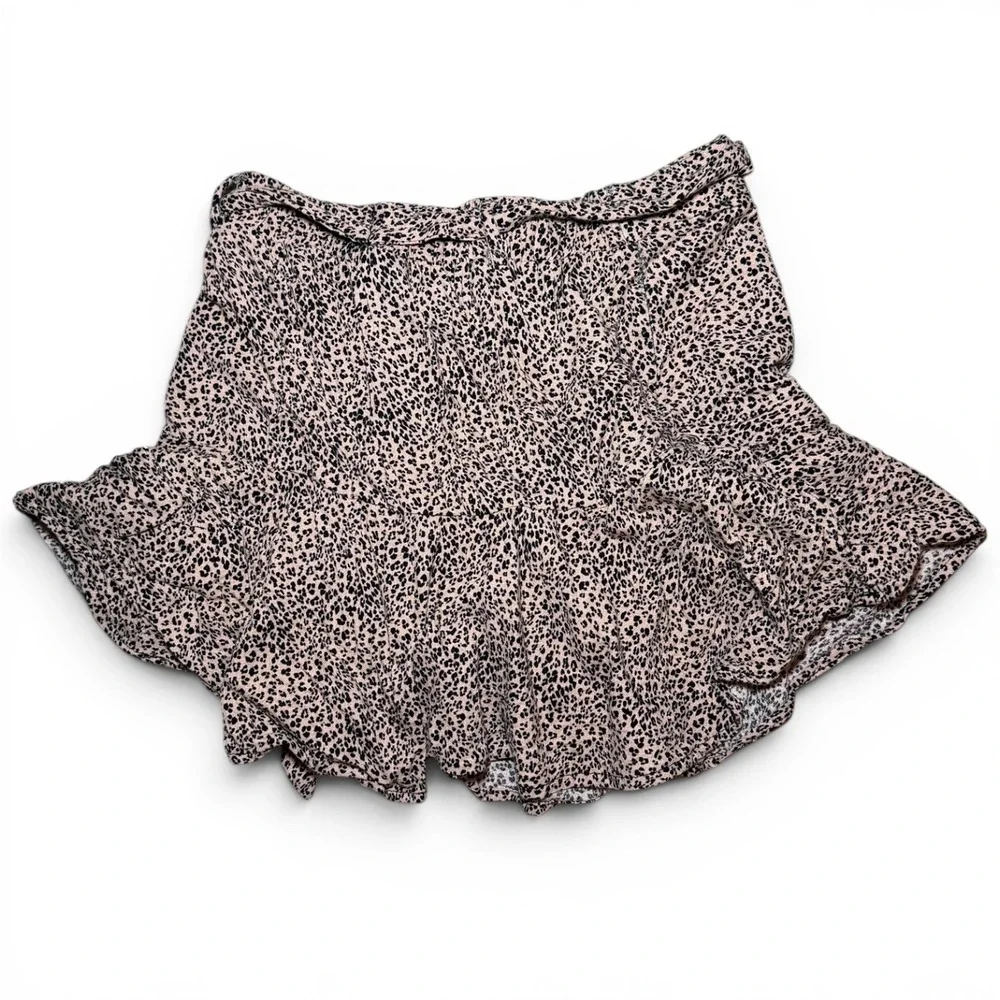 Urban Romantics Leopard Print Ruffle Mini Skort Built In Shorts Boho Skirt XS